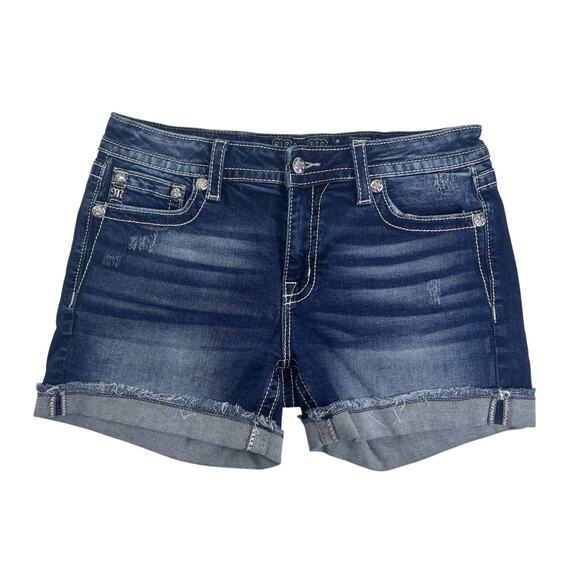 Women's Miss Me Embellished Pockets Flower Jean Denim Mid-Short Size 31 M3337D - Picture 1 of 8